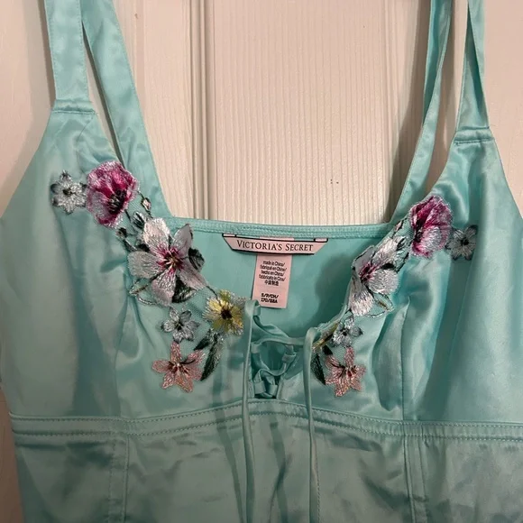 Victoria Secret Floral Embroidered Aqua Corset Top Bralette - Picture 3 of 6